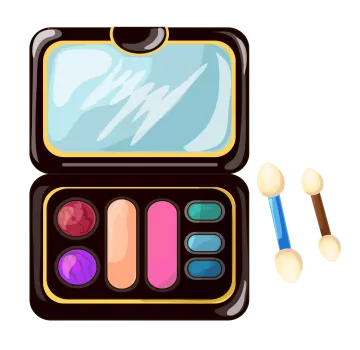 an open makeup case with a mirror and brushes