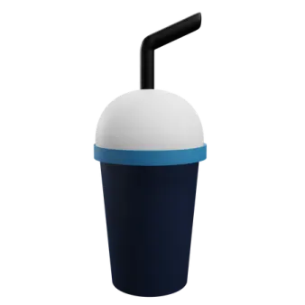 a blue and white cup with a straw in it