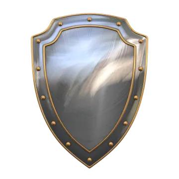 a metal shield on a white background