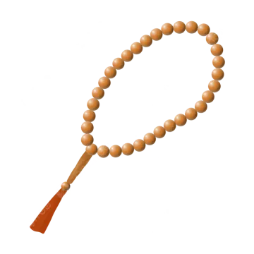 a wooden rosary on a white background