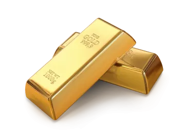 two gold bars on white background