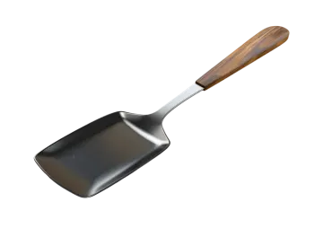 a frying pan with a wooden handle