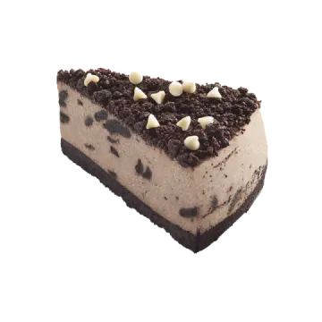 a piece of chocolate cake on a white background