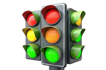 a traffic light that is red, green and yellow
