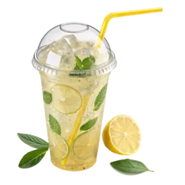 a glass filled with lemon and mint