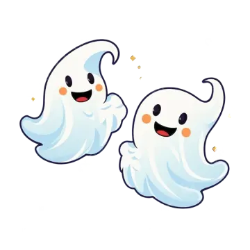 two ghosts, one in white and the other in blue