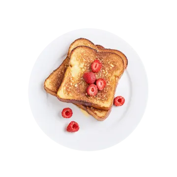 a white plate topped with two slices of french toast