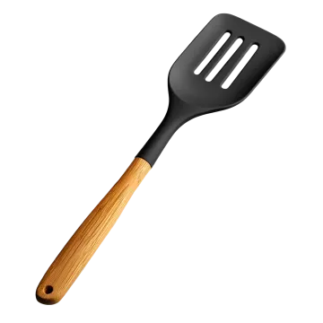 a black spat with wooden handle