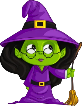 a cartoon witch with a broom