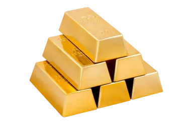 a stack of gold bars on a white background