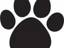 a black and white paw print on a white background
