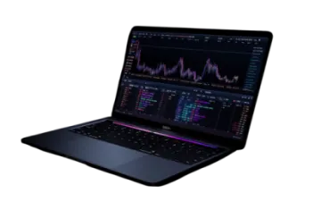 a laptop with an open screen showing a trading chart