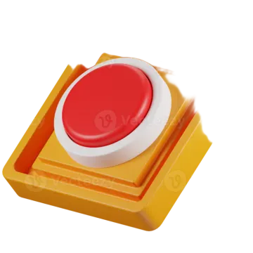 a red push button on a white background