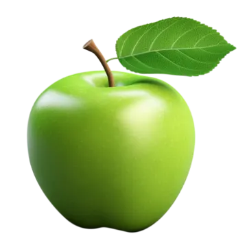 a green apple with a leaf on top