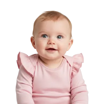 a baby girl sitting on the floor with her eyes open