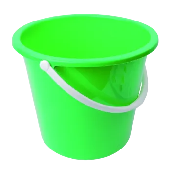 a green bucket with a white handle