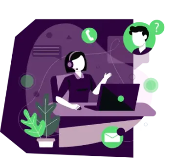 a woman working on her laptop with icons around her
