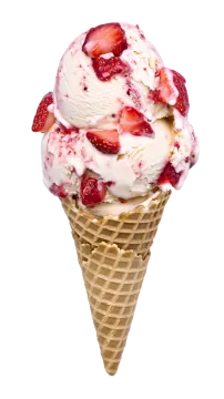 a scoop of ice cream with strawberries in it