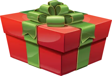 a red gift box with a green bow