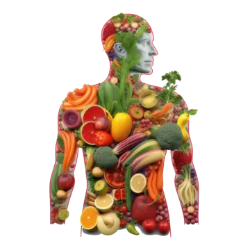 a man made up of fruits and vegetables