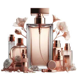a bottle of perfume with flowers on it