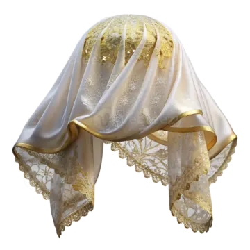 a white scarf with gold trim and lace