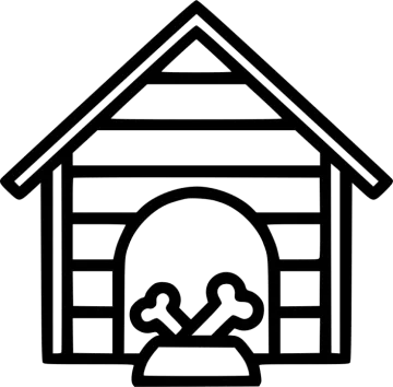 a dog house with a skull inside