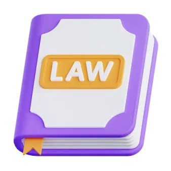 a purple and white button with the word law on it