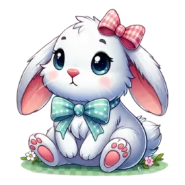 a cute bunny with a bow sitting on the ground