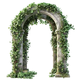 a stone arch with ivy growing on it