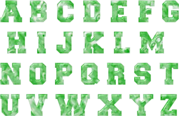 a set of green marble alphabets