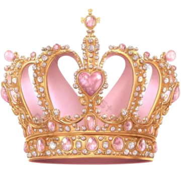 a gold crown with pink and white stones