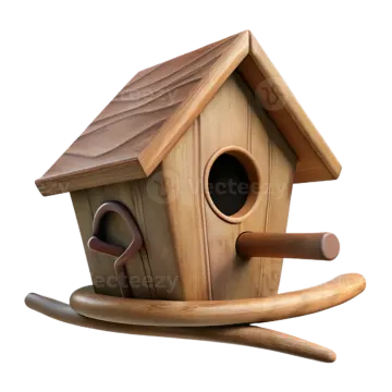 a wooden birdhouse on a white background