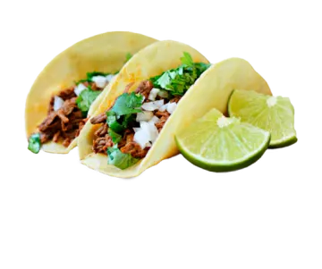 three taco beef tacoss on a white background