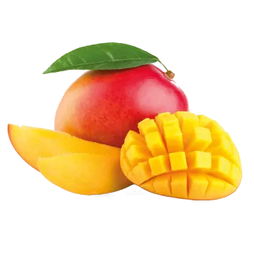 two mangos and a mango cut in half