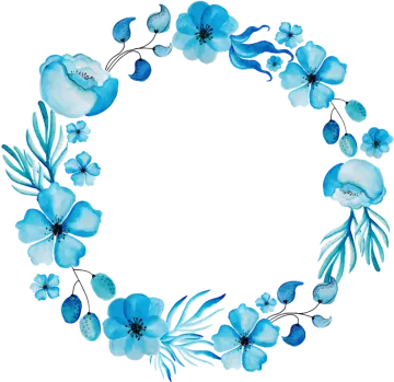 a blue flower wreath with watercolor flowers