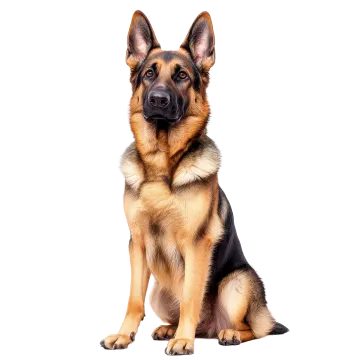 a german shepherd dog sitting on a white background