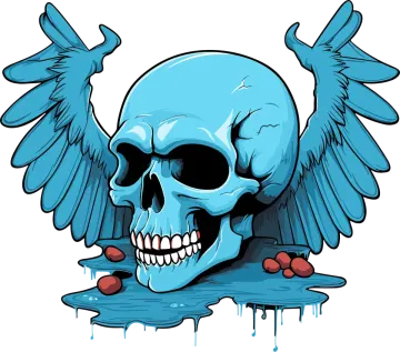 a skull with wings and blood