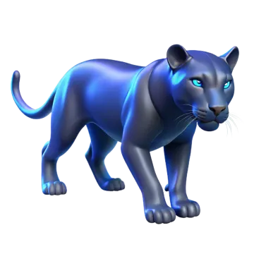a blue panther standing on a white background