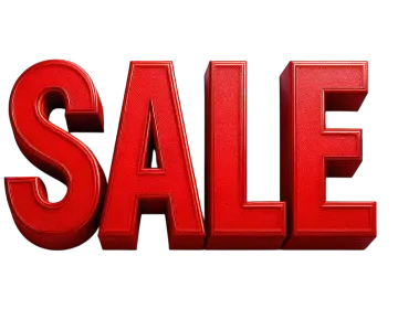 a red sale sign on a white background