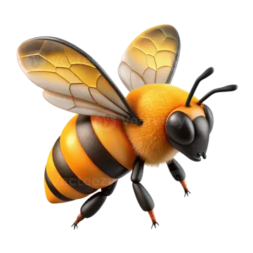 a bee flying in the air on a white background