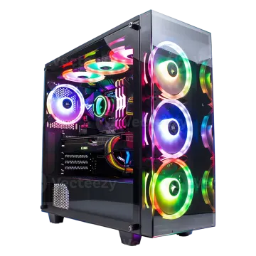 a black computer case with colorful leds