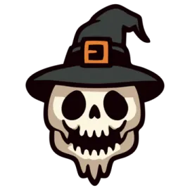 a skull wearing a witch hat