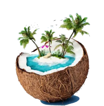 a coconut with two palm trees in it