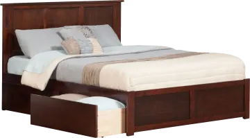 a bed with two drawers underneath it
