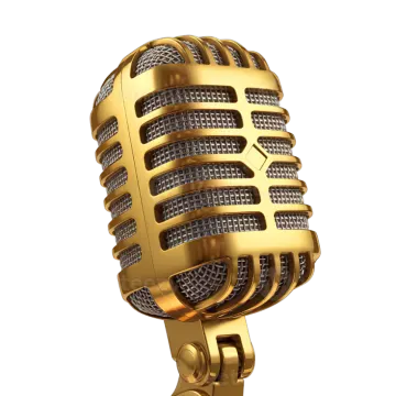 a golden microphone on a white background