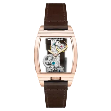 a rose gold watch with brown leather straps