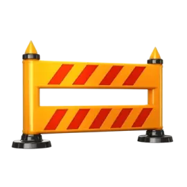 an orange barrier with red and yellow stripes