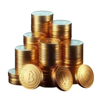 a pile of gold coins on a white background