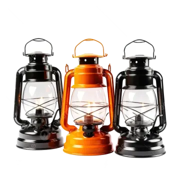 three orange and black lanterns on a white background